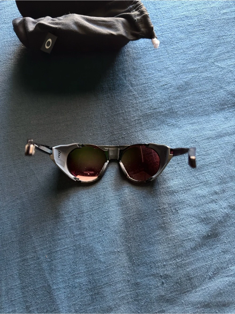 Oakley Clifden Black Frame Sunglasses with Red-Blue Mirrored Lenses